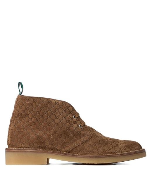 Gucci Brown Gg-Pattern Lace-Up Boots for men