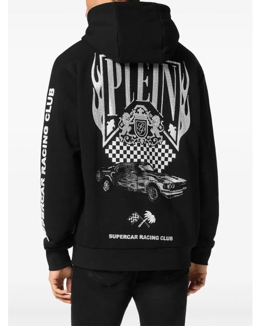 Philipp Plein Black Flame Racing Hoodie for men