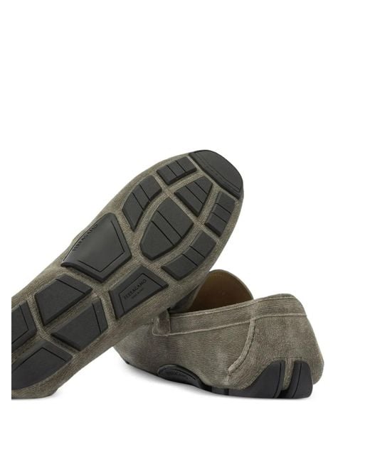 Ferragamo Gray Gancini Driver Ornament Moccasin for men