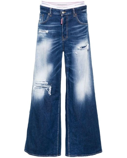 DSquared² Blue Low-Rise Wide-Leg Jeans