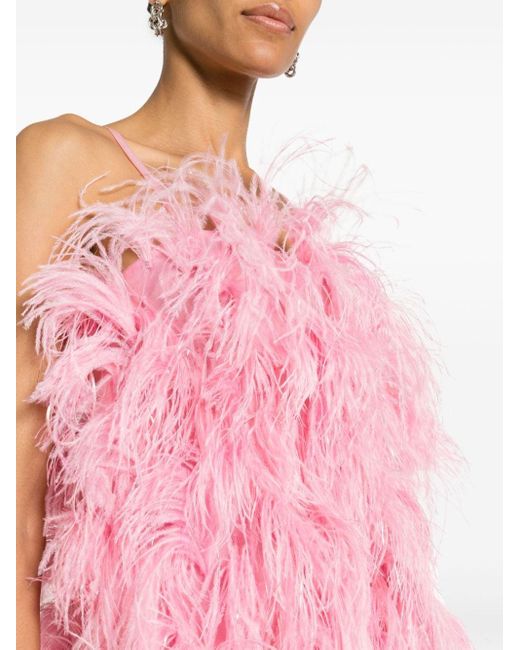 MSGM Pink Square-neck Ostrich-feather Minidress