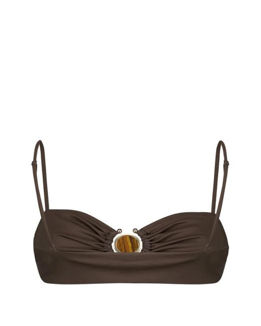Christopher Esber Brown Stone-Embellished Ruched Bikini Bottoms
