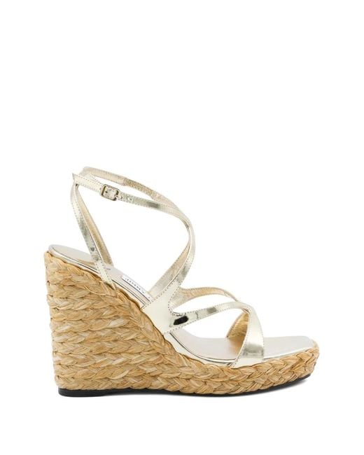 Jimmy Choo Natural Ayla Metallic-Straps Heeled Espadrilles