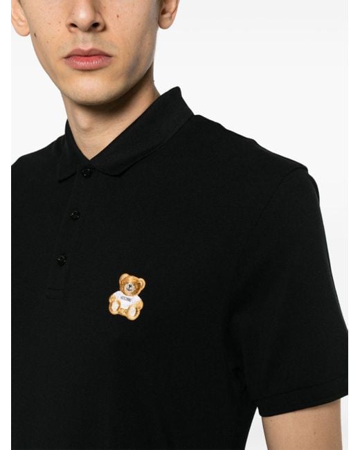 Moschino Black Polo Shirt With Teddy Embroidery for men