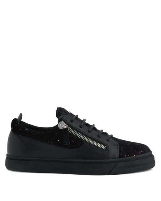 Giuseppe Zanotti Black Zip-Detail Glitter Low-Top Sneakers for men