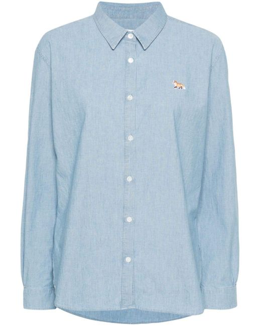 Maison Kitsuné Blue Baby Fox-motif Chambray Shirt
