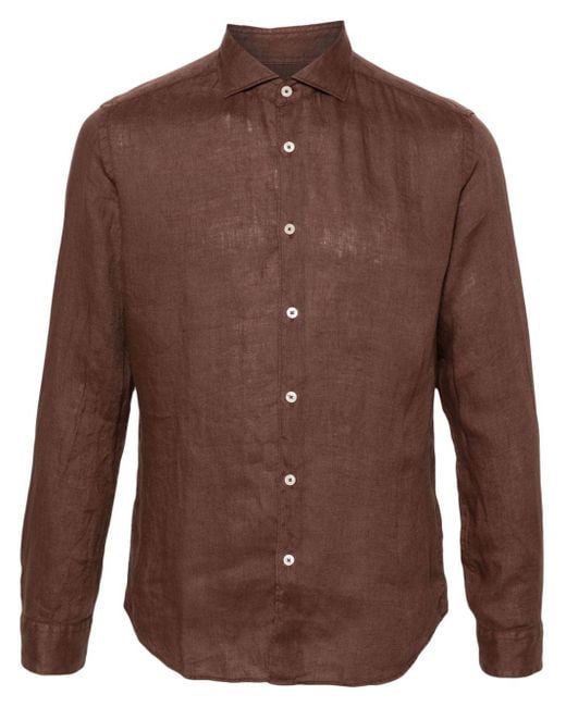 Altea Brown Long-sleeve Linen Shirt for men