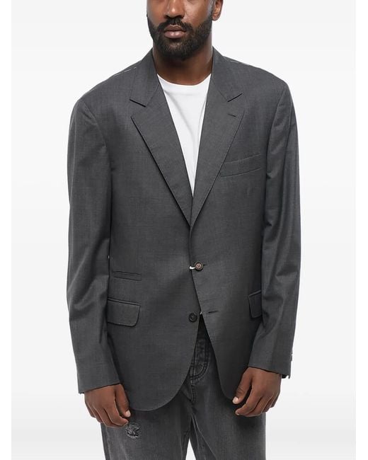 Brunello Cucinelli Gray Blazer Boutonné À Poches À Rabat for men