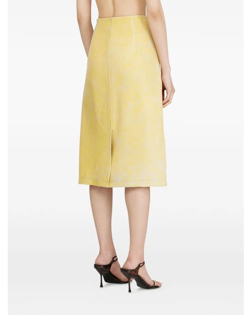 DIESEL Yellow L-Erina Crackled Pencil Midi Skirt