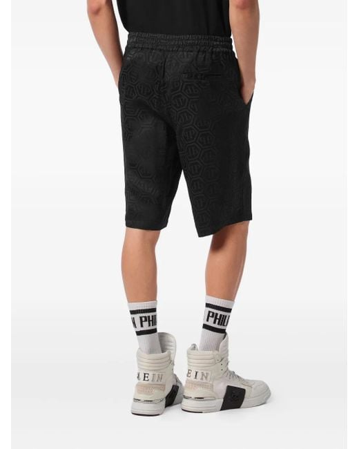Philipp Plein Black Silk Cool Kid Fit Shorts Monogram for men