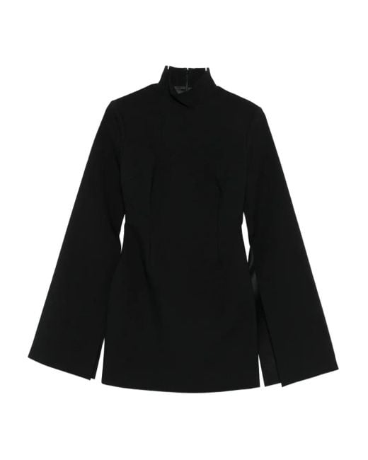 Solace London Funnel-neck Wide-sleeve Mini Dress Black