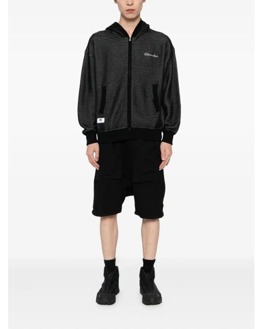 Chocoolate Black Mesh-Panel Zip-Up Hoodie for men