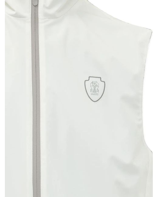 Brunello Cucinelli White Bonded Logo-Embroidered Reversible Gilet for men