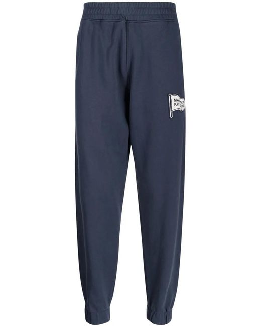 Maison Kitsuné Blue Logo-Patch Cotton Track Pants for men