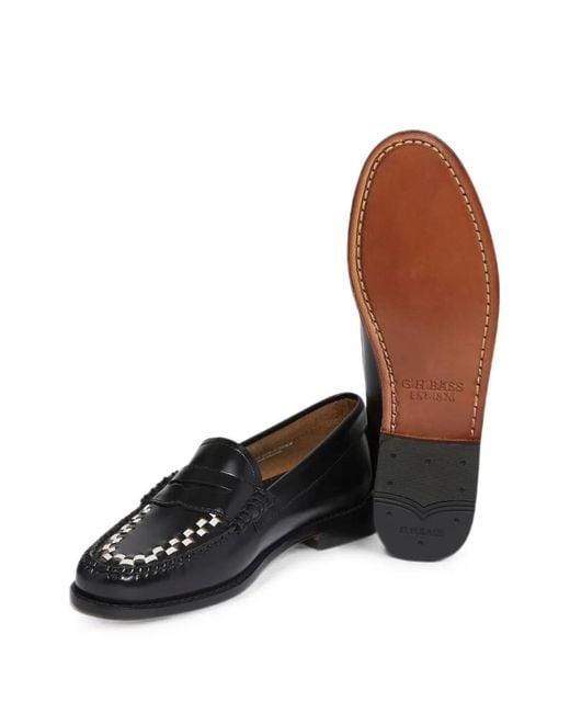 G.H.BASS Black Weejuns Penny Leather Weave Loafers
