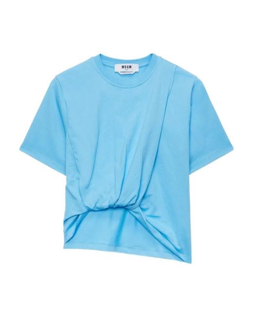 MSGM Blue Twisted-Detail T-Shirt