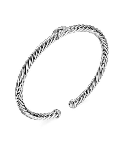 David Yurman White Sterling- Cable Flex X Station Diamond Bangle