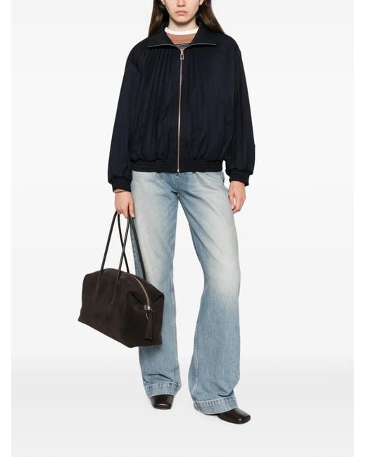 Sandro Black Plissé-Effect Zip-Up Bomber Jacket
