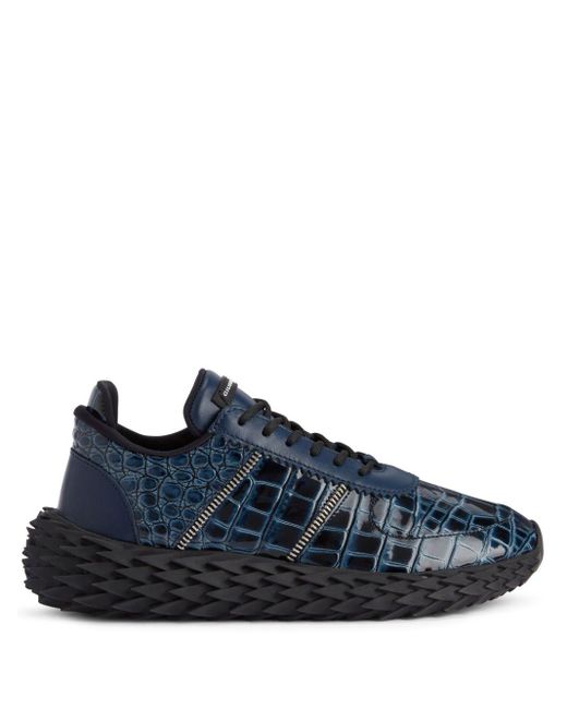 Giuseppe Zanotti Blue Urchin Crocodile-embossed Panelled Sneakers for men
