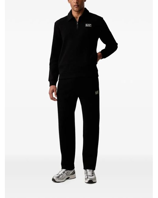 EA7 Black Logo-Patch Drawstring Track Pants for men