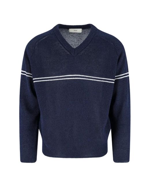 DUNST Blue V-Neck Stripe-Detail Sweater