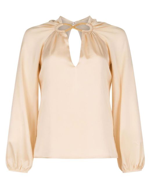 Silvia Tcherassi Natural Ximena Cut-out Silk Blouse