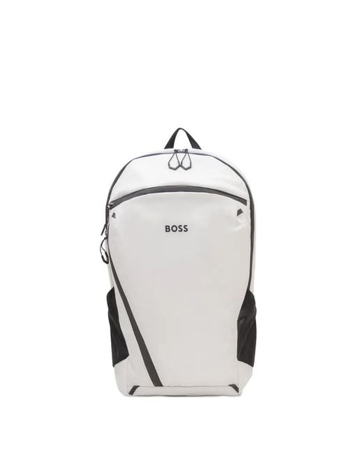 Boss White Faux-Leather Backpack With Reflective Details for men