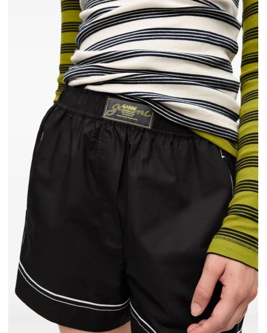 Ganni Black Logo-Patch Shorts