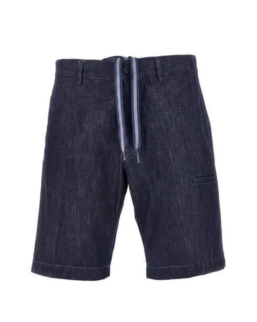 Aspesi Blue Drawstring Denim Shorts for men