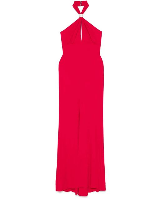 Elisabetta Franchi Halterneck Jersey Maxi Dress in Red | Lyst