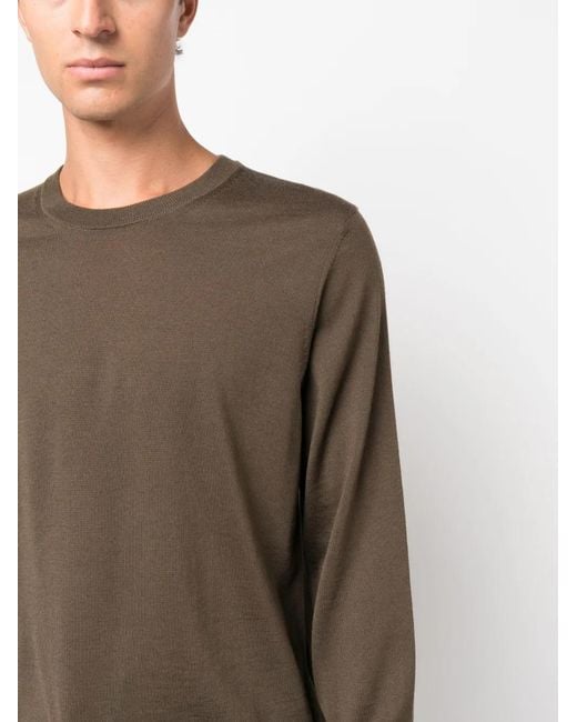 Boss Brown Round-Neck Virgin-Wool Jumper for men