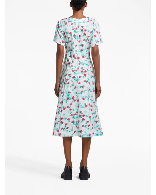 Marni Blue Painterly-Print Cotton Midi Dress