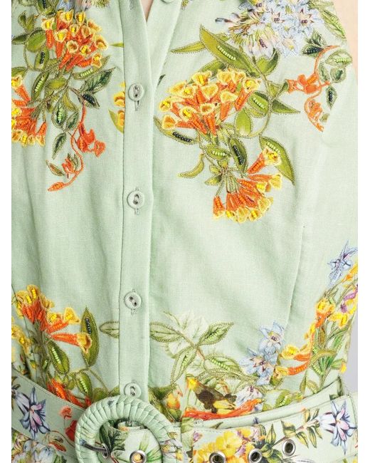 Hemant & Nandita Yellow Floral-Print Belted Mini Dress