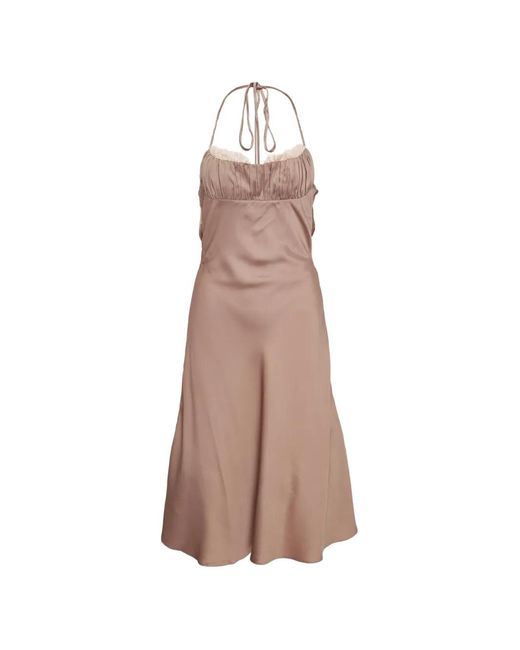 KENZIE KLAMBIE Natural Halterneck Lace-Trim Midi Dress