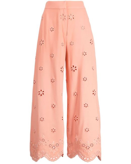 Elie Saab Pink Broderie-anglaise Cropped Trousers