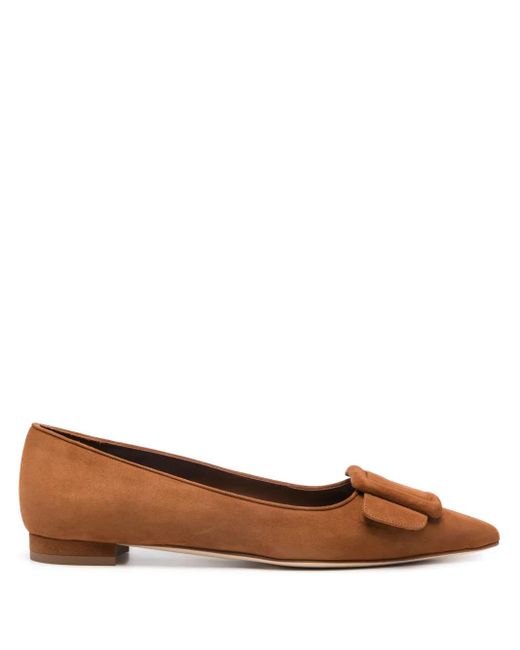 Manolo Blahnik Brown Maysale Flat Pumps