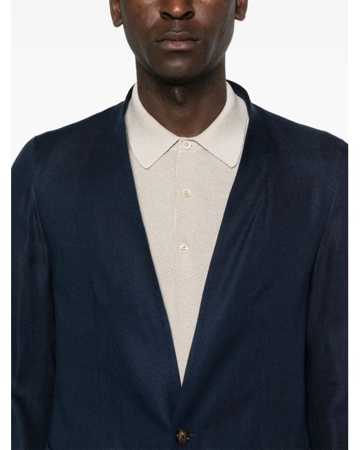 Tagliatore Blue Single-Breasted Linen Blazer for men