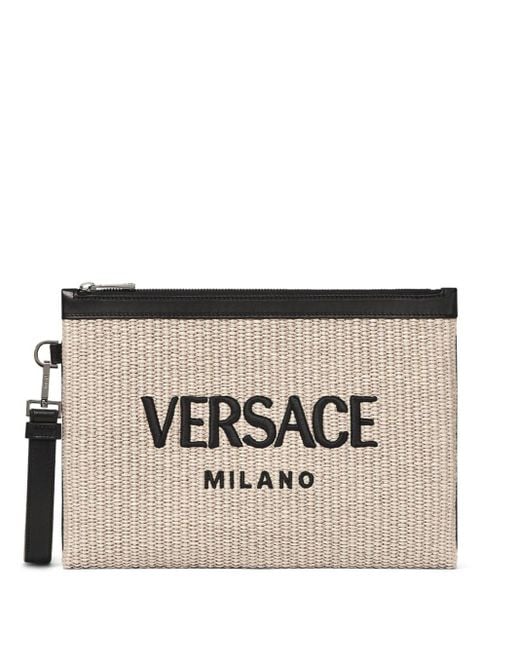 Bolso de mano con logo bordado Versace de hombre de color Natural