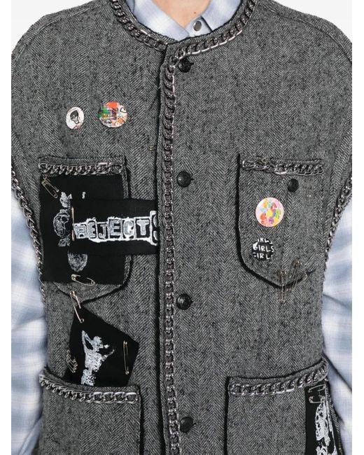 R13 Gray Herringbone-Pattern Sleeveless Jacket