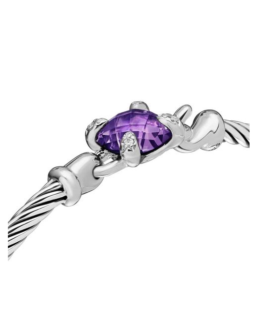 David Yurman White Sterling Chatelaine Diamond And Amethyst Bracelet (3Mm)