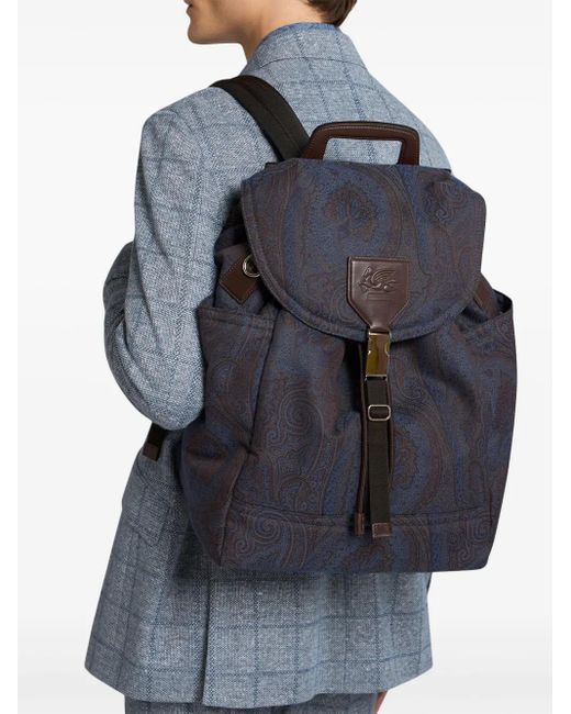 Etro Blue Pegaso-Motif Backpack for men