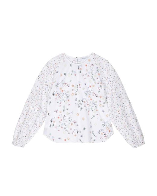 PS by Paul Smith White Floral-print Long-sleeve Blouse