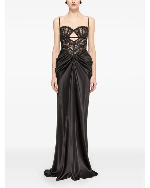 Nissa Black Lace-Panel Sequin-Embellished Maxi Dress