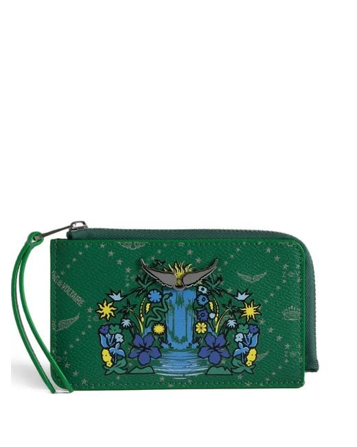 Zadig & Voltaire Green Graphic-Print Zip-Around Wallet
