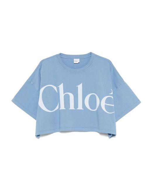 Chloé Blue T-Shirt mit Logo-Print