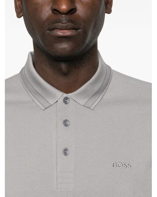 Boss Gray Long-Sleeve Polo Shirt for men