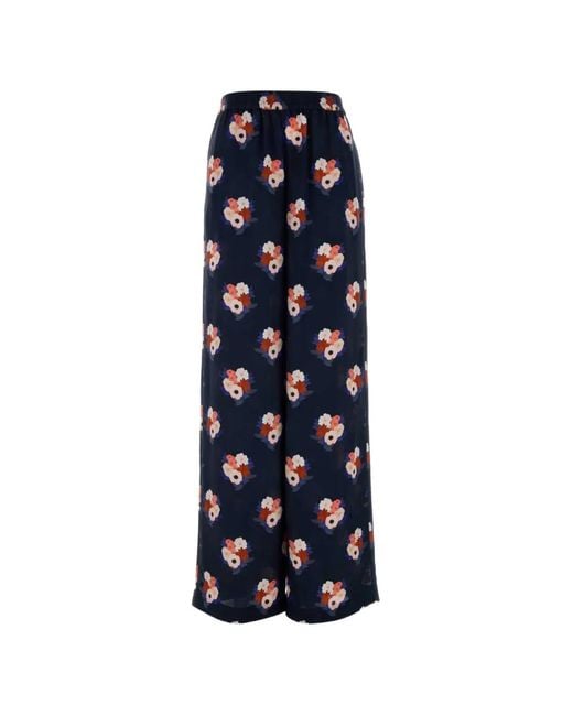 Fendi Blue Floral-Print Silk Palazzo Pants