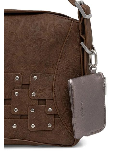 Desigual Brown Embossed Studded Satchel Bag