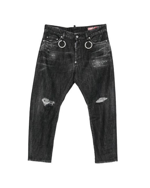DSquared² Gray Distressed Ring-Detail Jeans for men