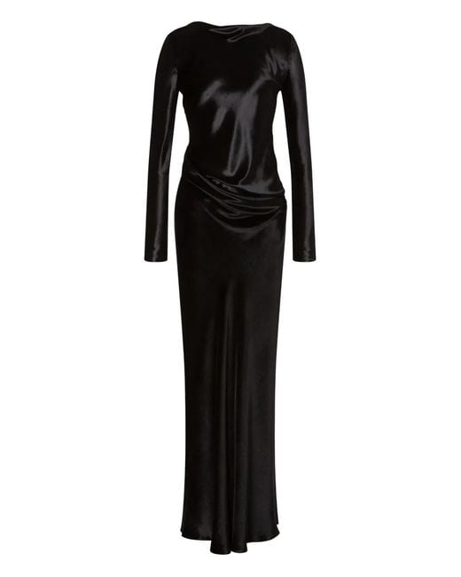 Alberta Ferretti Black Satin Long Dress